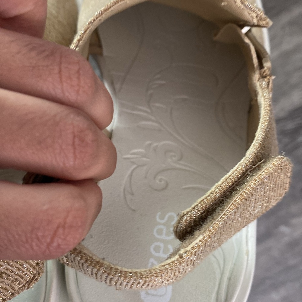 Bzees Delicious Gold-22 Glittery canvas open toe Velcro ankle strap Zees sandals - Picture 11 of 17